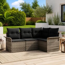 Garden Sofa Set 4 Piece Outdoor Furniture Grey Poly Rattan Modular Patio Seating