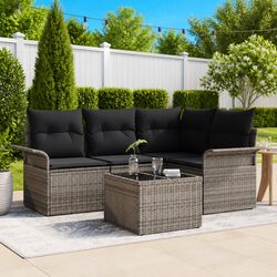 Garden Sofa Set 5 Piece Modular Outdoor Furniture Grey Poly Rattan Patio Lounge