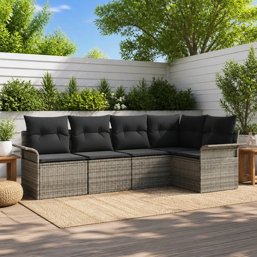 Garden Sofa Set 5 Piece Grey Poly Rattan Outdoor Lounge Furniture with Table