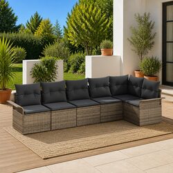 Garden Sofa Set 6 Pieces Grey Poly Rattan Outdoor Furniture Patio Lounge