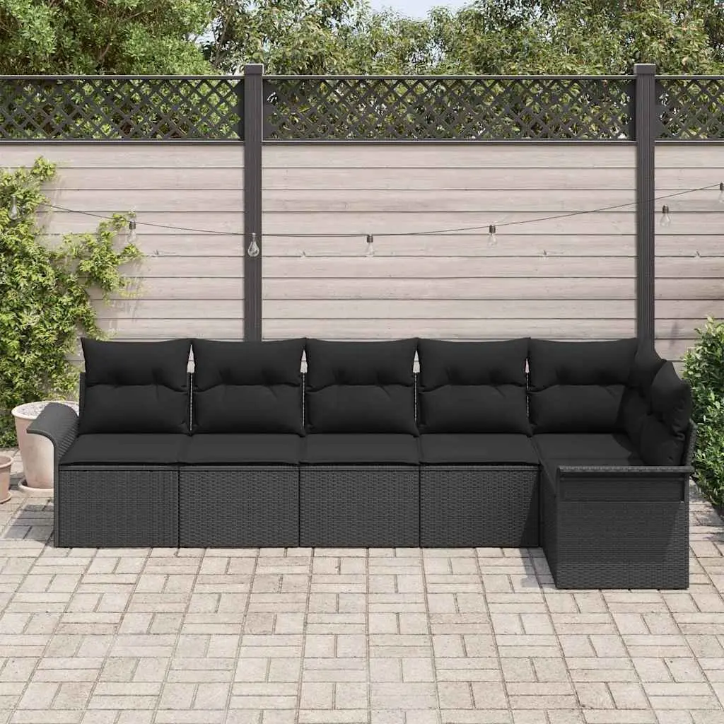 Garden Sofa Set 6 Pieces Black Poly Rattan Outdoor Furniture with Cushions
