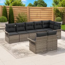 Garden Sofa Set 8 Piece Grey Poly Rattan Outdoor Furniture Lounger Patio Seating