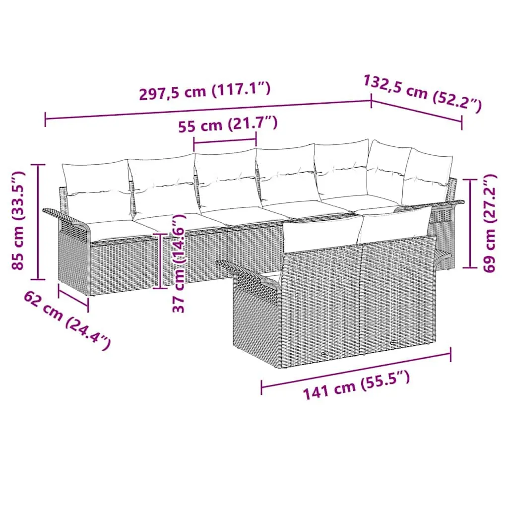 Garden Sofa Set 8 Piece Black Poly Rattan Outdoor Furniture with Cushions