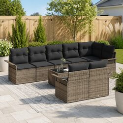 Garden Sofa Set 9 Piece Grey Poly Rattan Outdoor Furniture Adjustable Table