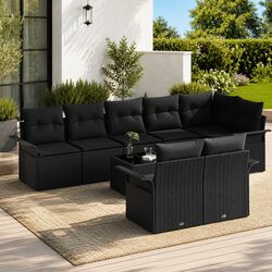 Garden Sofa Set 9 Piece Outdoor Furniture Black Poly Rattan Modular Patio Lounge