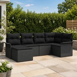 Garden Sofa Set with Storage 6 Pieces Black Poly Rattan Outdoor Furniture