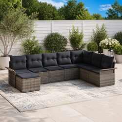 Garden Sofa Set Modular Outdoor Furniture Grey Poly Rattan with Cushions 8