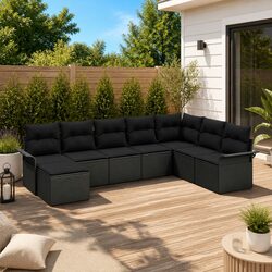 Garden Sofa Set 8 Pieces Modular Outdoor Furniture Black Poly Rattan Patio