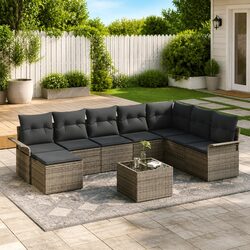 Modular Garden Sofa Set 9 Pieces Outdoor Seating Poly Rattan Grey Furniture