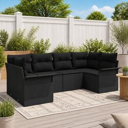 Outdoor Garden Sofa Set Modular 6 Pieces Black Poly Rattan with Cushions Patio