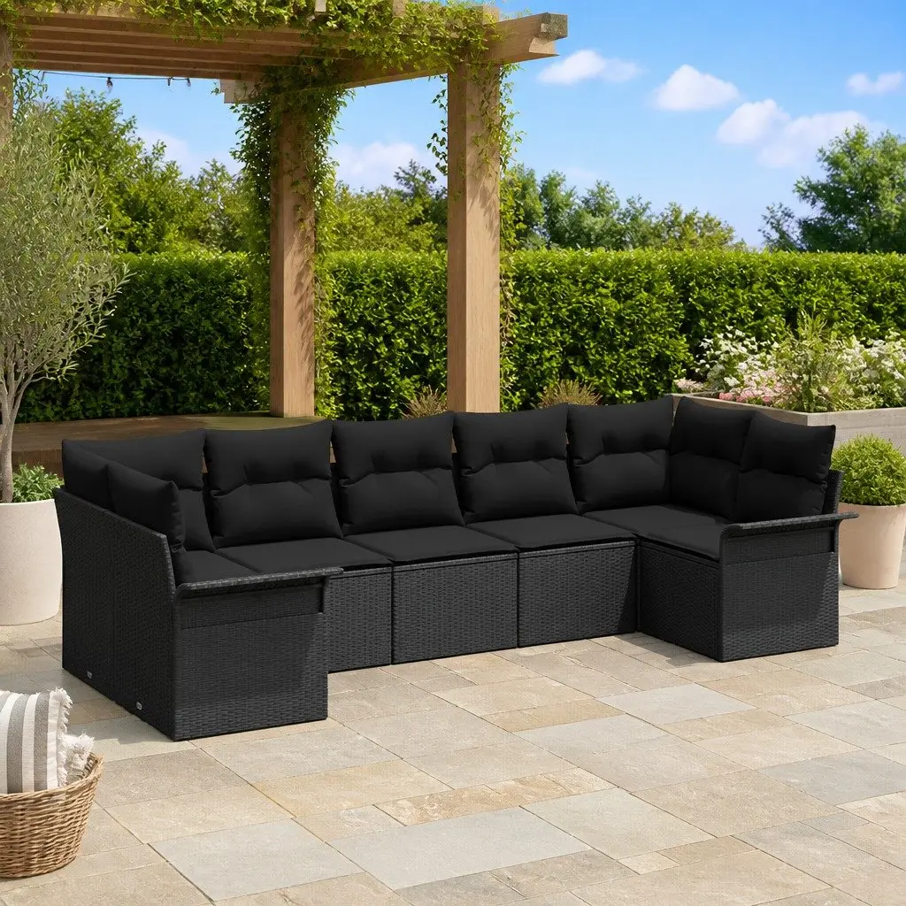 Garden Sofa Set Modular Outdoor Furniture 7 Pieces Black Poly Rattan
