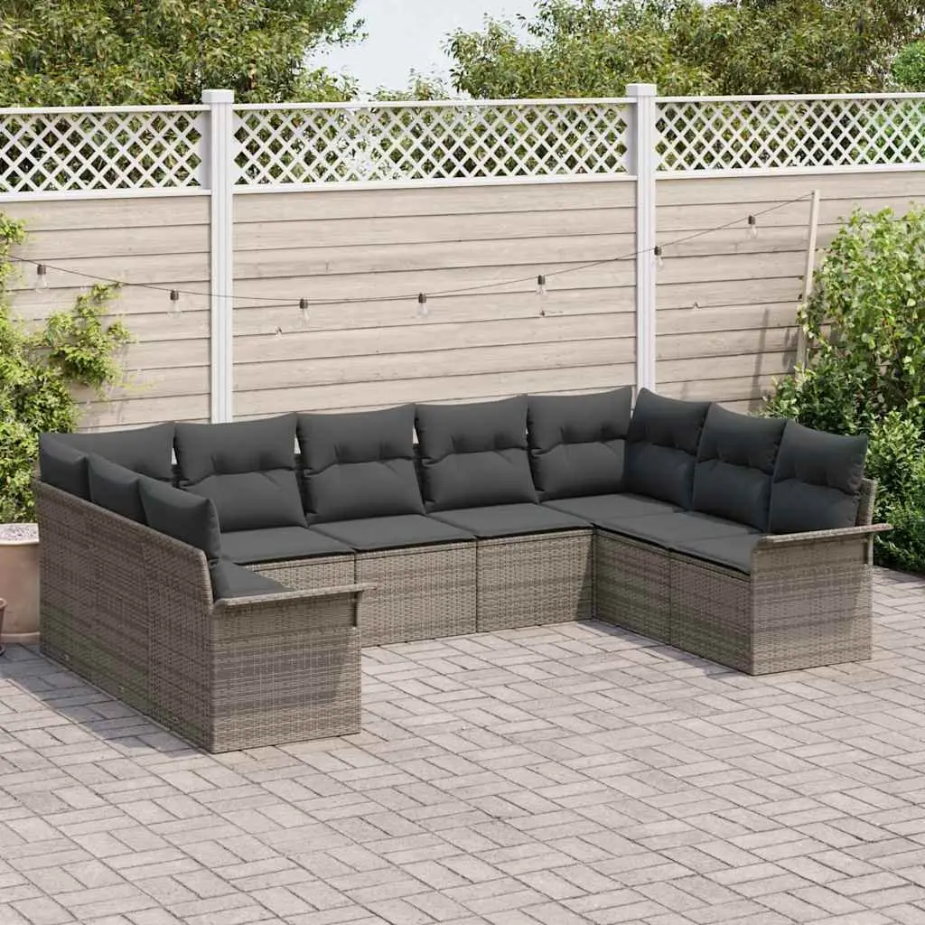 Garden Sofa Set Grey Poly Rattan Outdoor Furniture with Cushion and Tempered Glass Table