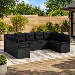 Garden Sofa Set with Cushion Black Poly Rattan Outdoor Furniture Patio Lounge