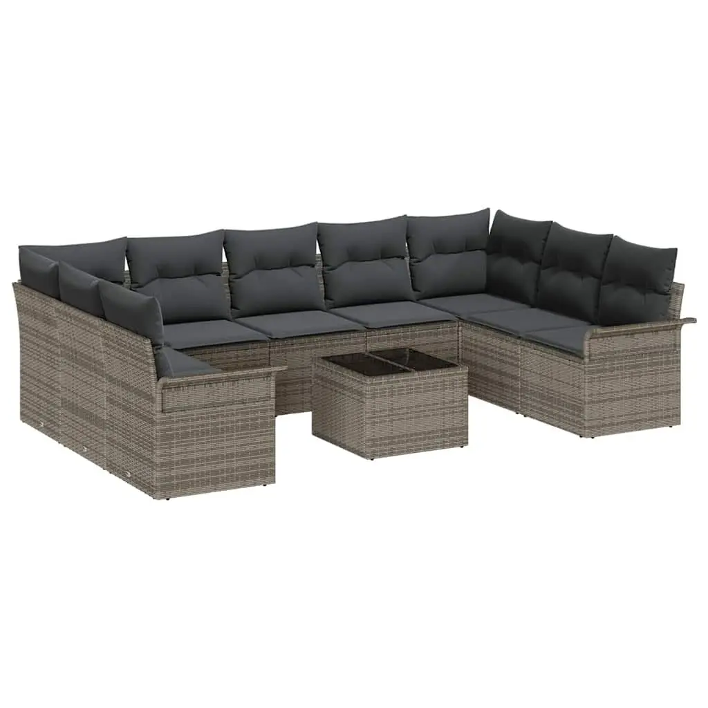 Garden Sofa Set 10 Piece Grey Poly Rattan Outdoor Furniture with Cushions