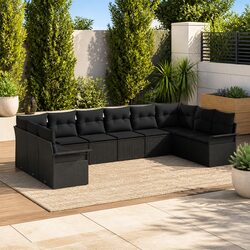 Garden Sofa Set 10 Piece Outdoor Furniture Black Poly Rattan Modular Patio