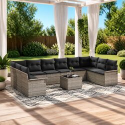 Outdoor Garden Sofa Set 11 Pieces Grey Poly Rattan Furniture with Cushions