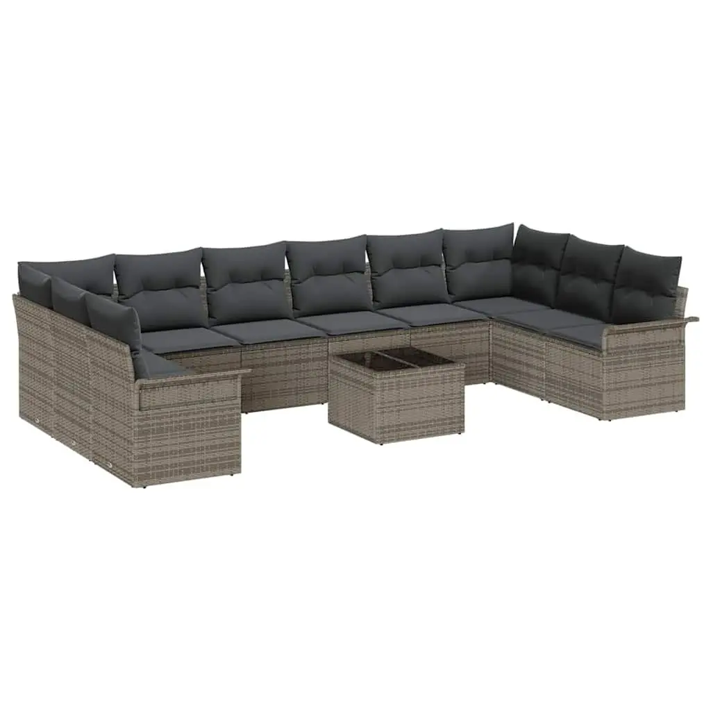 Outdoor Garden Sofa Set 11 Pieces Grey Poly Rattan Furniture with Cushions
