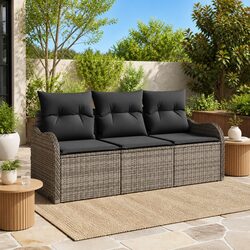 Garden Sofa Set 3 Piece Outdoor Furniture Grey Poly Rattan Patio Lounge Seating