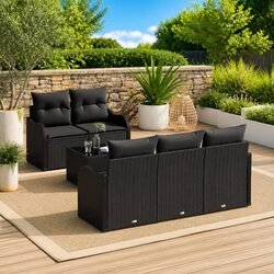 Garden Sofa Set Black Poly Rattan Modular Outdoor Furniture Patio Seating