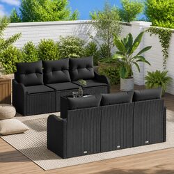 Outdoor Garden Sofa Set Black Poly Rattan Patio Furniture with Tempered Glass