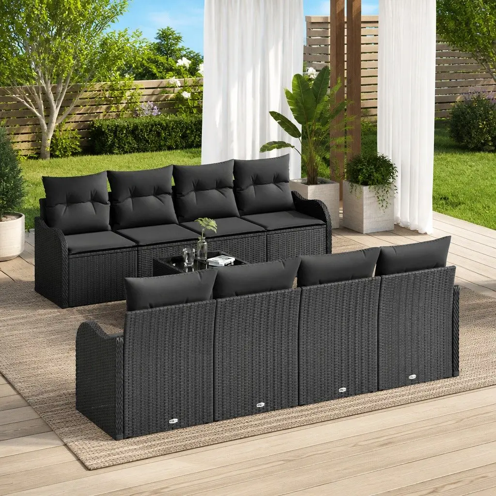 Garden Sofa Set Black Outdoor Patio Lounge Furniture Poly Rattan Modular Seating