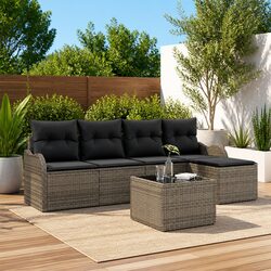 Garden Sofa Set 6 Pcs Grey Poly Rattan Outdoor Furniture Modular Patio Seating