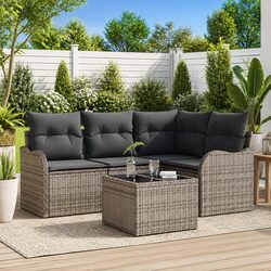 Garden Sofa Set Grey Outdoor Furniture Poly Rattan Modular Patio Seating Lounge