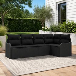 Garden Sofa Set Outdoor Furniture Black Poly Rattan Modular Patio Seating