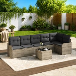 Garden Sofa Set Grey Poly Rattan Modular Outdoor Furniture Seating Terrace