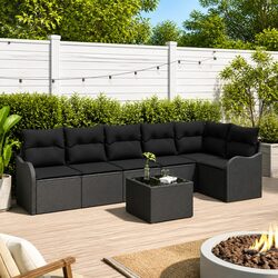 Outdoor Garden Sofa Set 7 Piece Black Poly Rattan Modular Patio Furniture