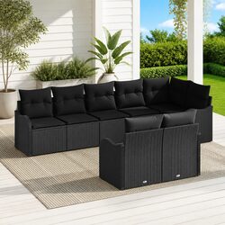 Outdoor Garden Sofa Set 8 Piece Black Poly Rattan Modular Lounge Furniture