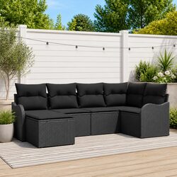 Garden Sofa Set 6 Piece Outdoor Furniture Black Rattan Patio Lounge Suite
