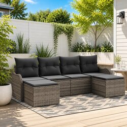 Garden Sofa Set 6pcs Outdoor Rattan Furniture Grey Modular Lounge with Cushions