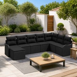 Outdoor Garden Sofa Set 8 Pieces Black Poly Rattan Patio Furniture Lounge Suite