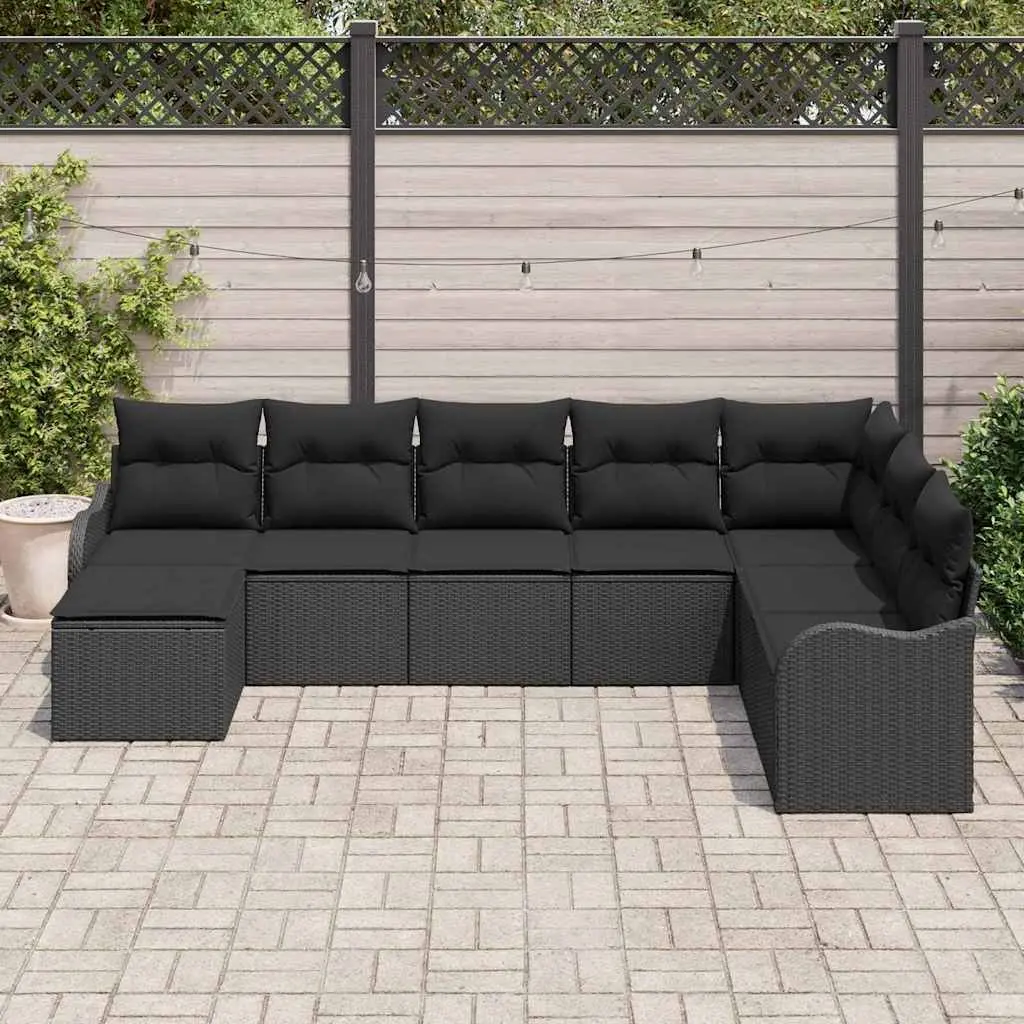 Outdoor Sofa Set 8 Pieces Black Poly Rattan Garden Furniture