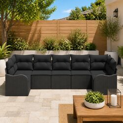 Outdoor Garden Sofa Set Black Poly Rattan Modular Furniture Lounge Seating
