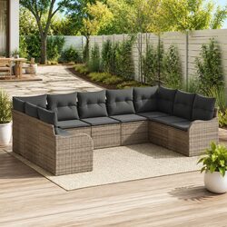 9 Piece Garden Sofa Set Grey Poly Rattan Outdoor Furniture Patio Lounge Seating