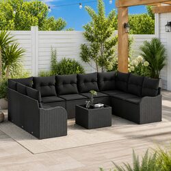 Outdoor Garden Sofa Set Black Poly Rattan Furniture Patio Lounge Seating