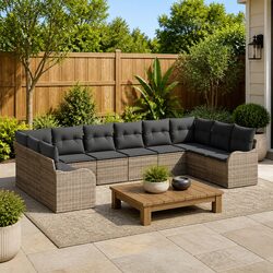 Garden Sofa Set Grey Outdoor Furniture Poly Rattan Modular Patio Lounge Seating