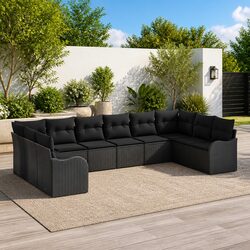 Garden Sofa Set 10 Pieces Black Outdoor Furniture Patio Lounge Rattan Modular