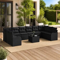 Garden Sofa Set Black Outdoor Furniture Modular Poly Rattan Patio Lounge Seating
