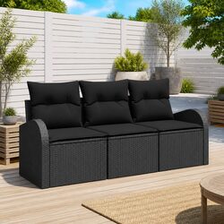Outdoor Garden Sofa Set Black Poly Rattan Modular Patio Furniture Seating