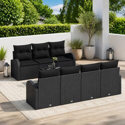 Outdoor Garden Sofa Set Black Square Modern Patio Seating Poly Rattan Furniture