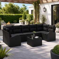 Garden Sofa Set Black Outdoor Seating Modular Poly Rattan Patio Furniture