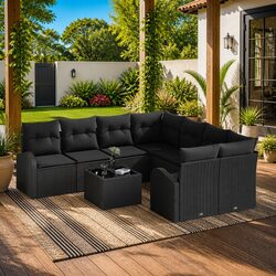 Outdoor Garden Sofa Set Black Modular Poly Rattan Patio Seating Furniture