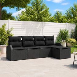Garden Sofa Set 5 pcs Black Outdoor Furniture Modular Poly Rattan Patio Lounge