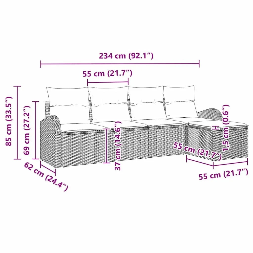 Garden Sofa Set Modular 5 Piece Black Outdoor Furniture Poly Rattan Patio Lounge