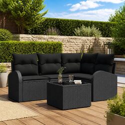 Garden Sofa Set 5 pcs Black Outdoor Furniture Patio Rattan Lounge Seating