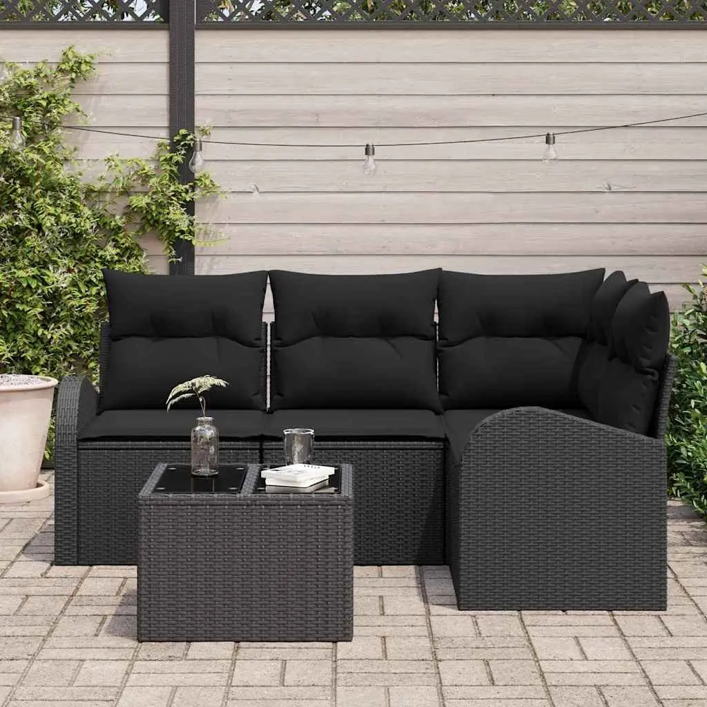 Garden Sofa Set 5 pcs Black Outdoor Furniture Patio Rattan Lounge Seating