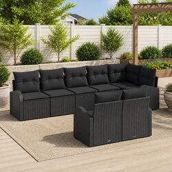 Outdoor Garden Sofa Set 8 Pieces Poly Rattan Modular Seating Black